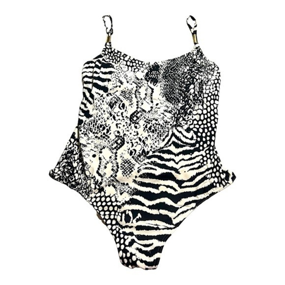 Calvin Klein Black and White One Piece Swimsuit Scoop Neck Adjustable Straps - Picture 1 of 7